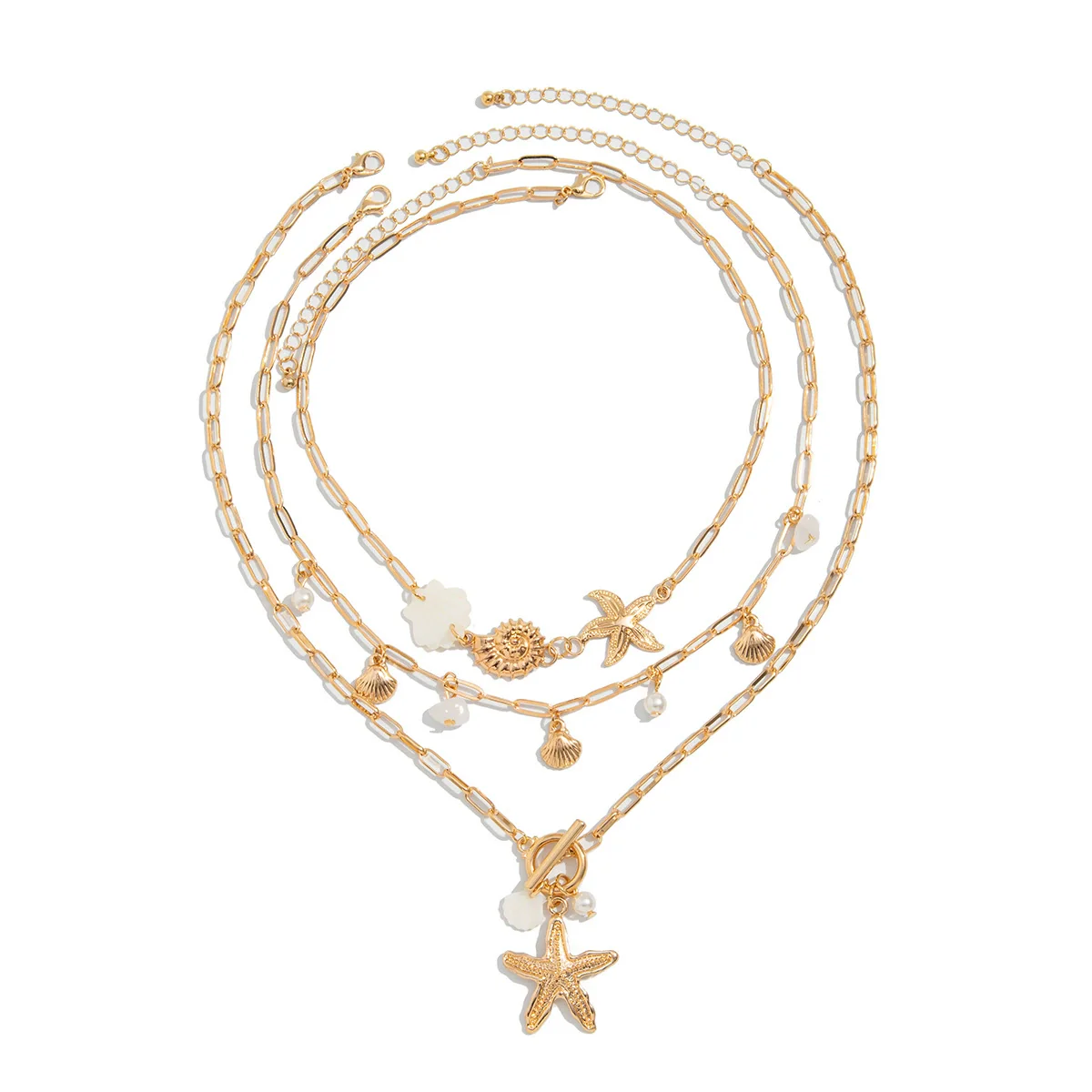 Necklace Shell Piece Starfish Conch Imitation Pearl Alloy Geometric Star Electroplating Women's Fashion - Image 4