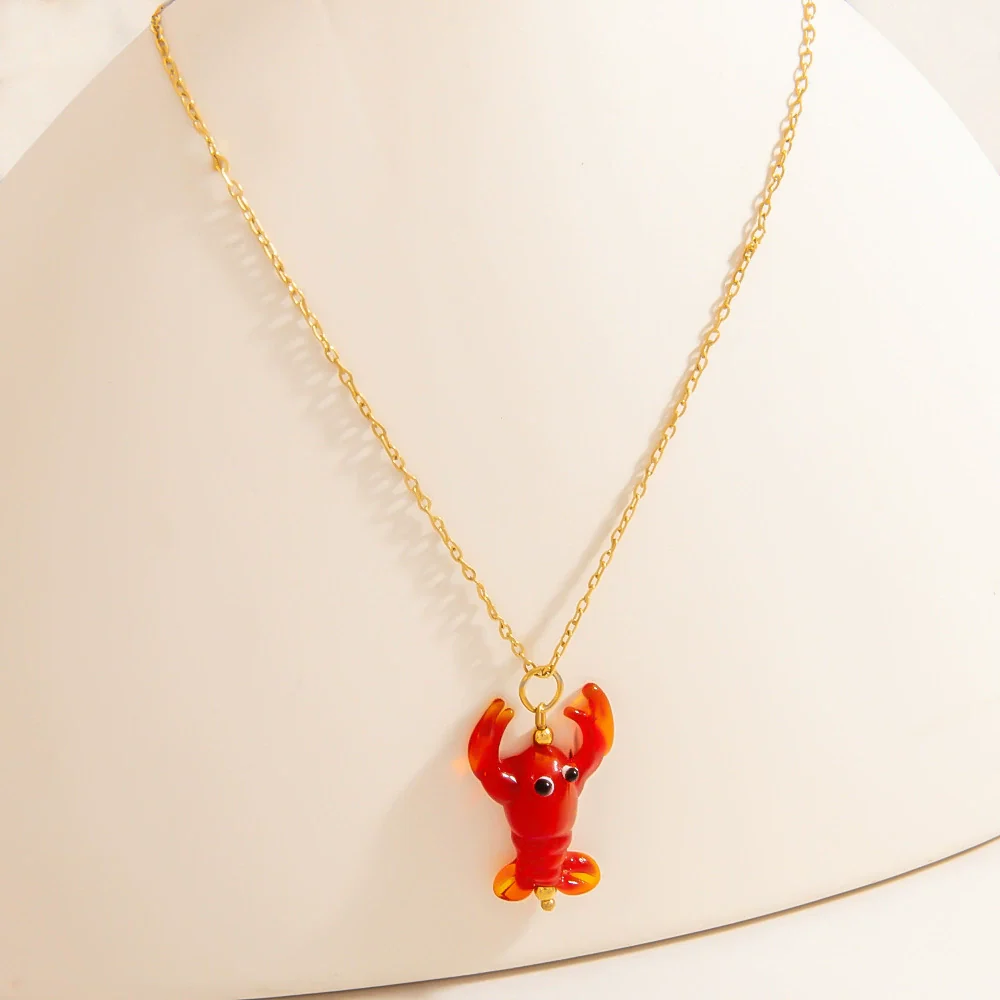 Necklace Small Crab Glass Pendant Stainless Steel Electroplating Clavicle Chain For Women - Image 4