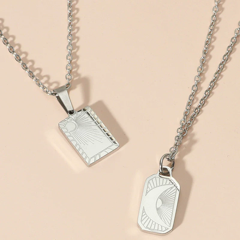 Necklace Square Pendant Titanium Steel And Stainless Steel Electroplating Geometric Simple Style For Men And Women