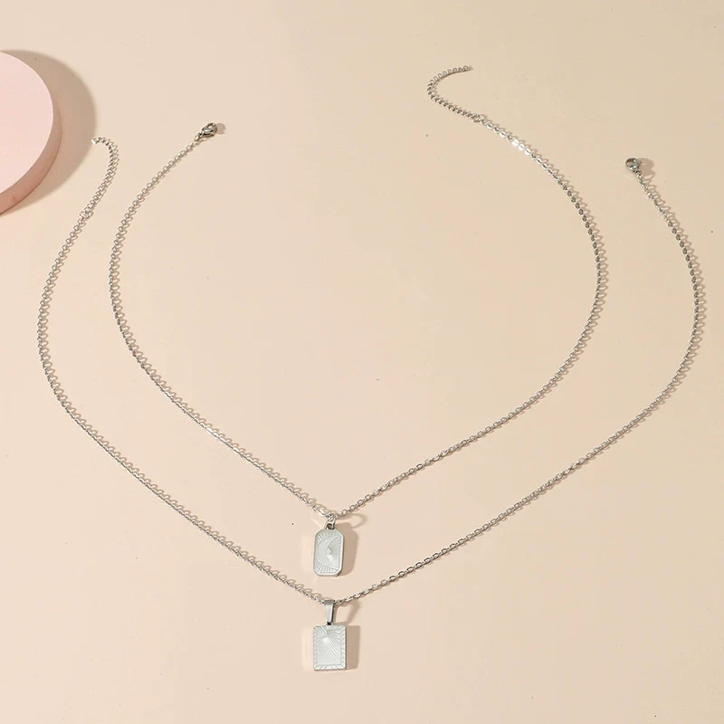 Necklace Square Pendant Titanium Steel And Stainless Steel Electroplating Geometric Simple Style For Men And Women - Image 2