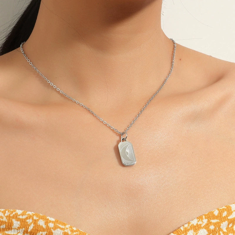 Necklace Square Pendant Titanium Steel And Stainless Steel Electroplating Geometric Simple Style For Men And Women - Image 3