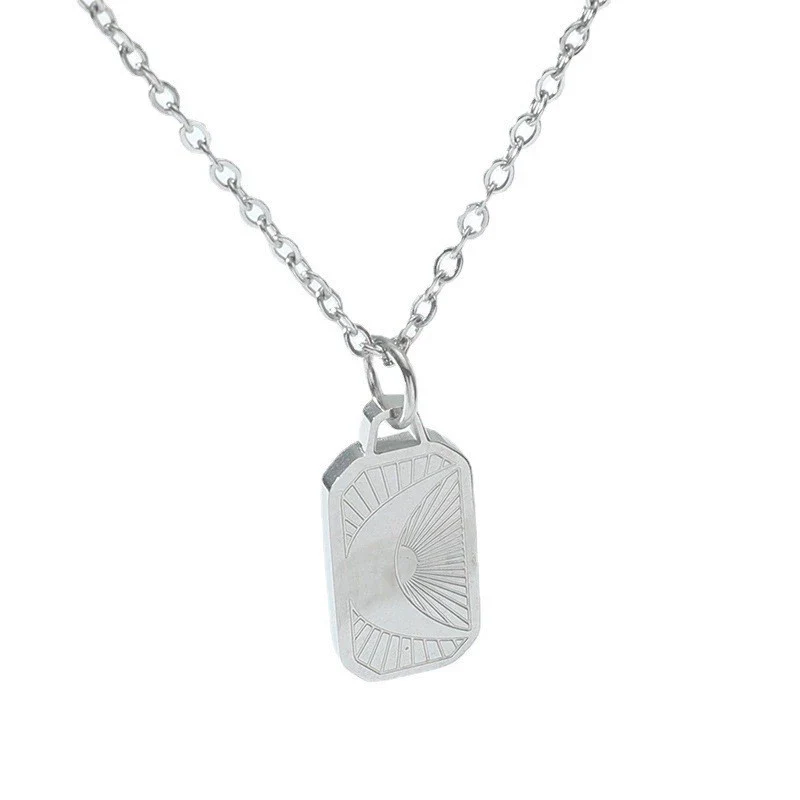 Necklace Square Pendant Titanium Steel And Stainless Steel Electroplating Geometric Simple Style For Men And Women - Image 5