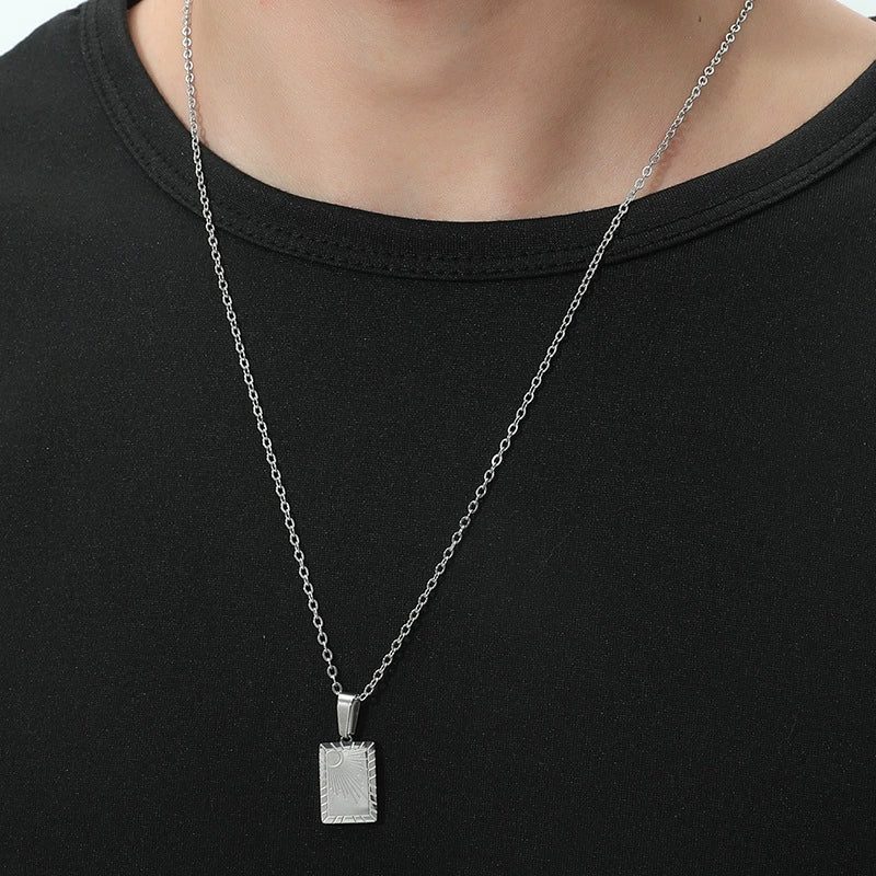 Necklace Square Pendant Titanium Steel And Stainless Steel Electroplating Geometric Simple Style For Men And Women - Image 6