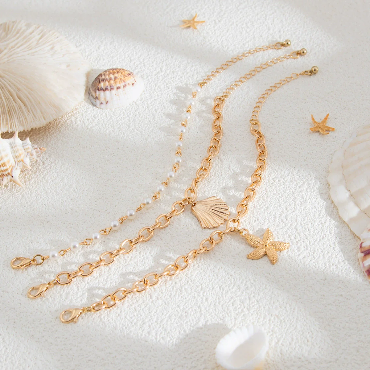 Necklace Stacking Style Animal Geometric Alloy Copperclad Iron Chain Starfish Fan Shell Pendant Electroplated - Image 4