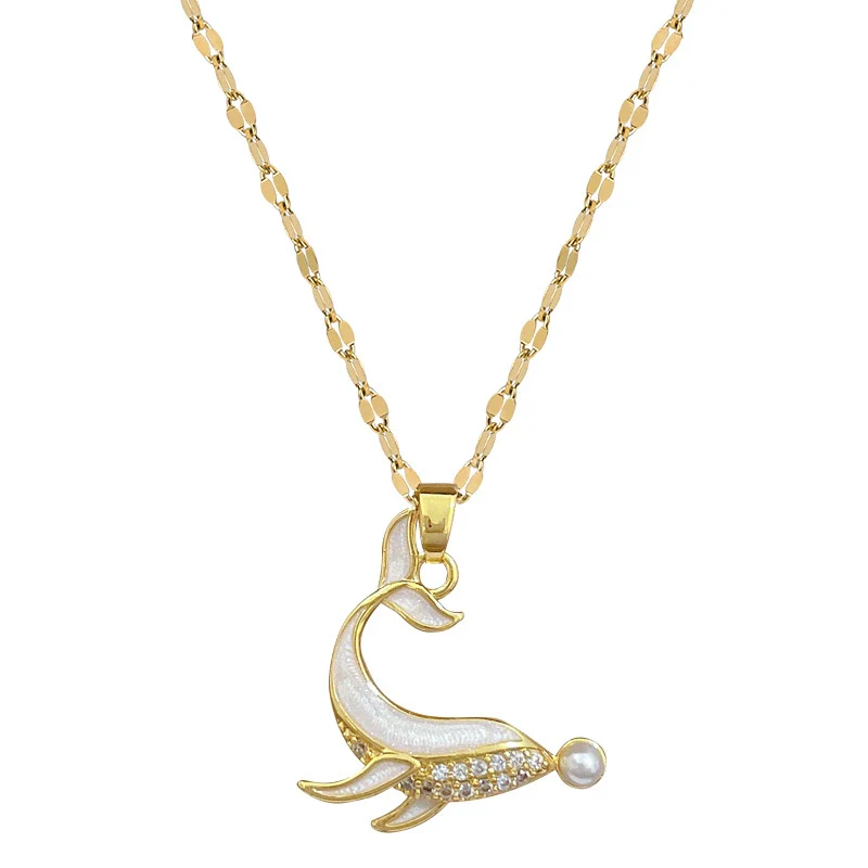 Necklace Stainless Steel Copper Dolphin Pearl Zircon Geometric Light Luxury Elegant Gorgeous Unisex - Image 5