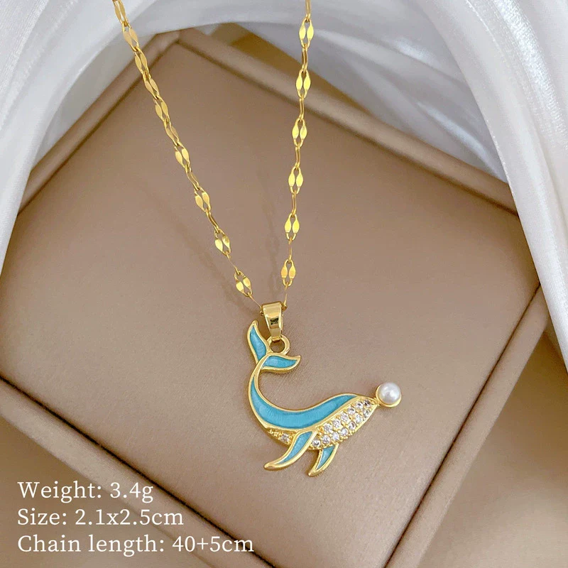 Necklace Stainless Steel Copper Dolphin Pearl Zircon Geometric Light Luxury Elegant Gorgeous Unisex - Image 6