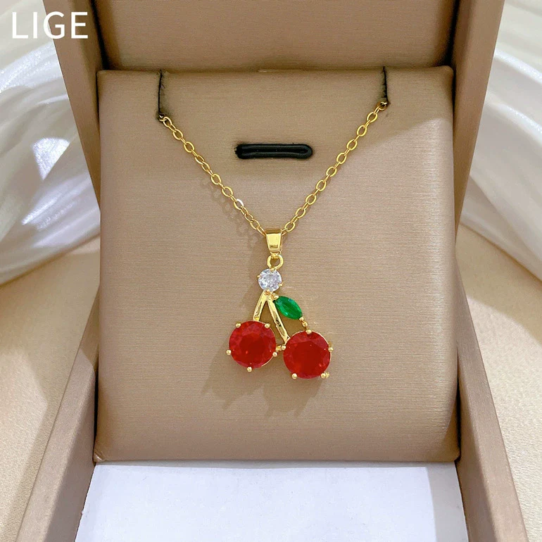 Necklace Stainless Steel Copper Fruit Red Cherry Geometric Cartoon Style Light Luxury Elegant Gorgeous Unisex