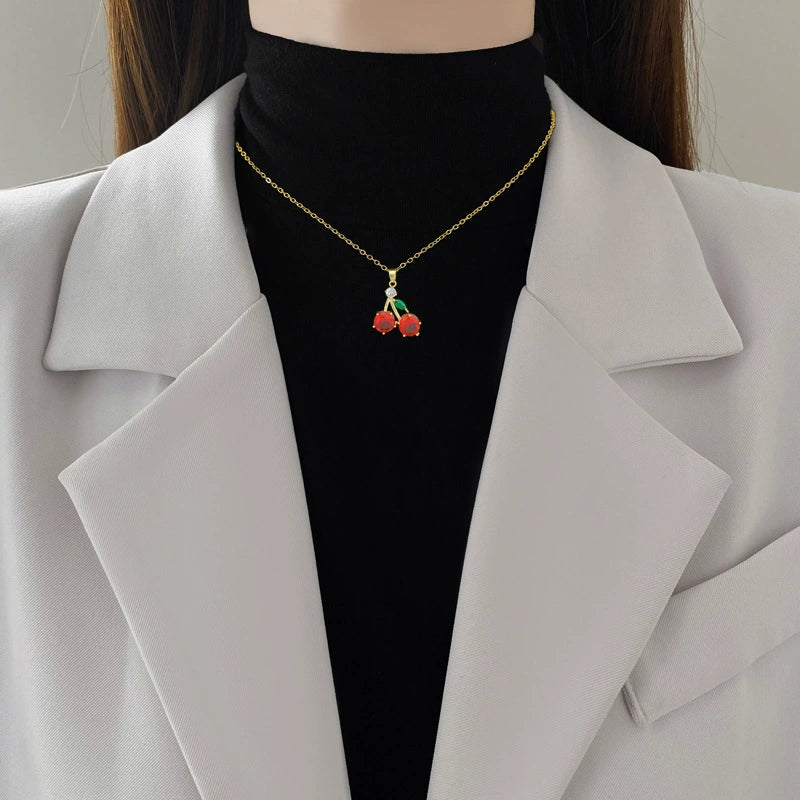 Necklace Stainless Steel Copper Fruit Red Cherry Geometric Cartoon Style Light Luxury Elegant Gorgeous Unisex - Image 2