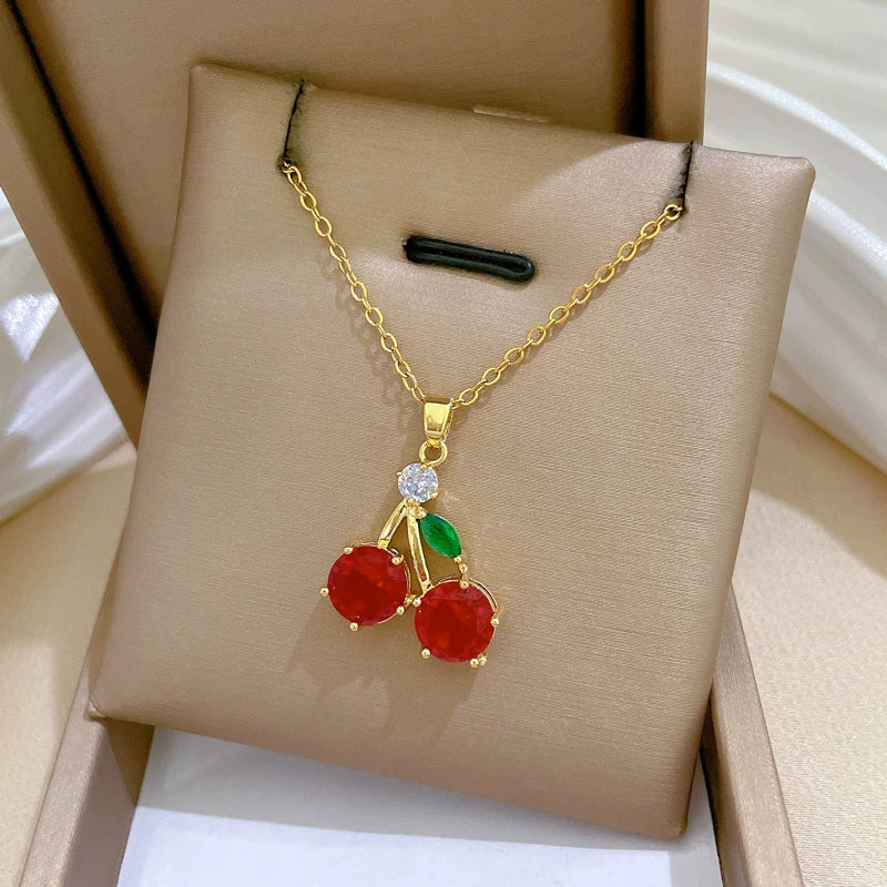 Necklace Stainless Steel Copper Fruit Red Cherry Geometric Cartoon Style Light Luxury Elegant Gorgeous Unisex - Image 3