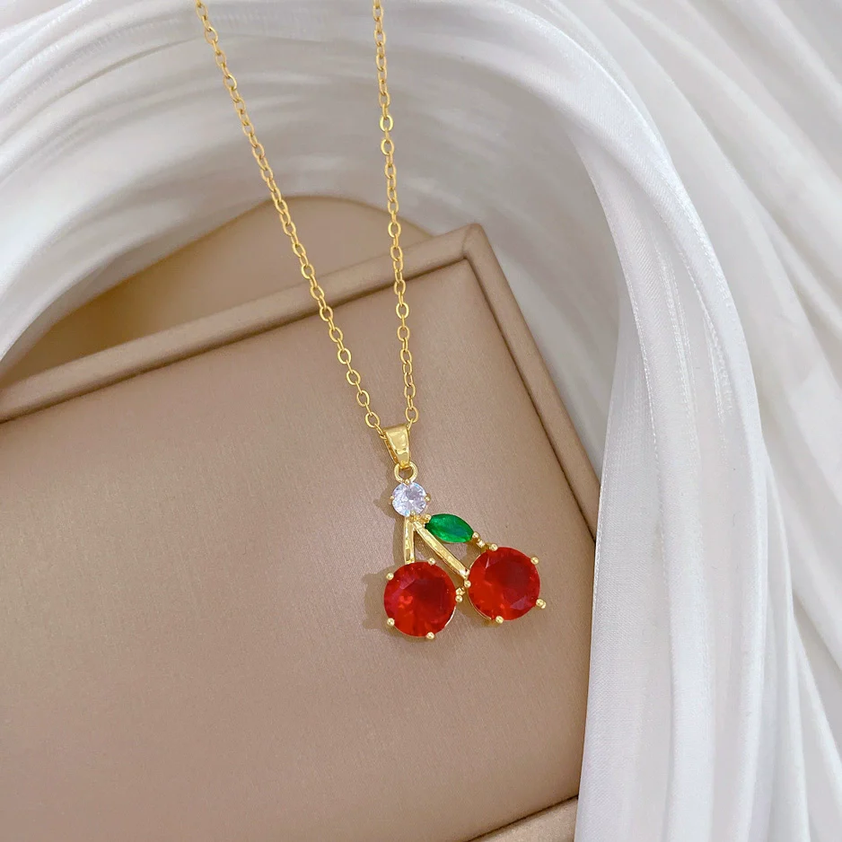Necklace Stainless Steel Copper Fruit Red Cherry Geometric Cartoon Style Light Luxury Elegant Gorgeous Unisex - Image 4