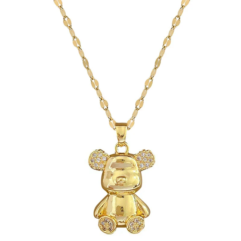 Necklace Stainless Steel Copper Geometric Bear Light Luxury Temperament Gorgeous Full Diamond Allmatch Clavicle Chain Unisex - Image 5