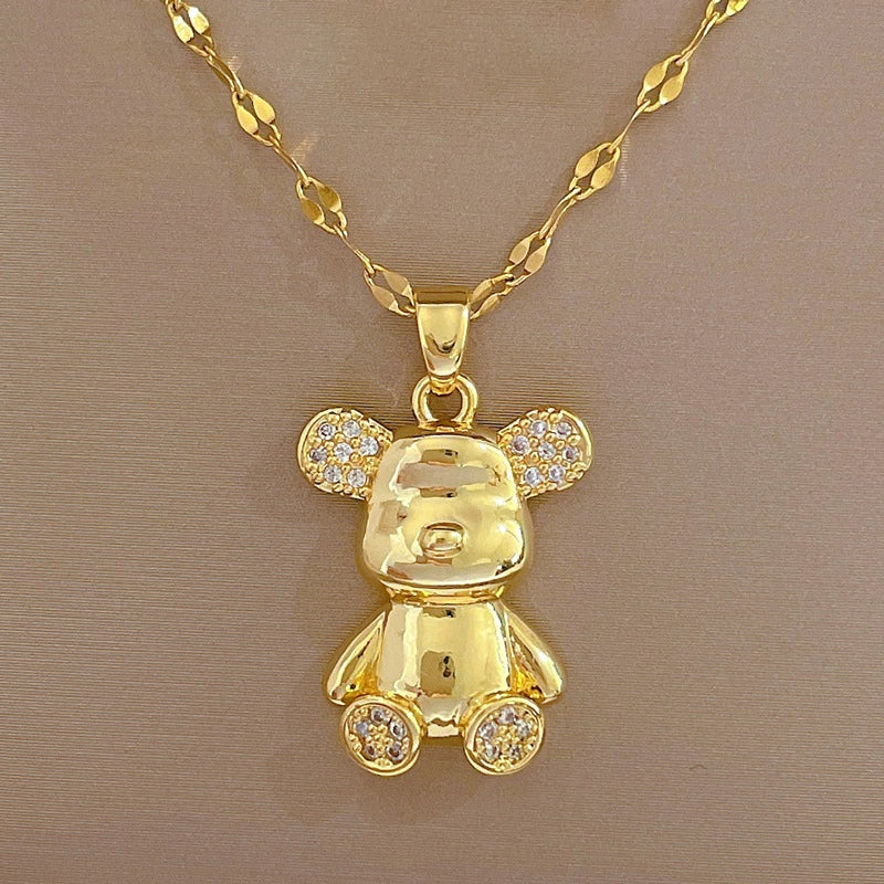 Necklace Stainless Steel Copper Geometric Bear Light Luxury Temperament Gorgeous Full Diamond Allmatch Clavicle Chain Unisex - Image 6