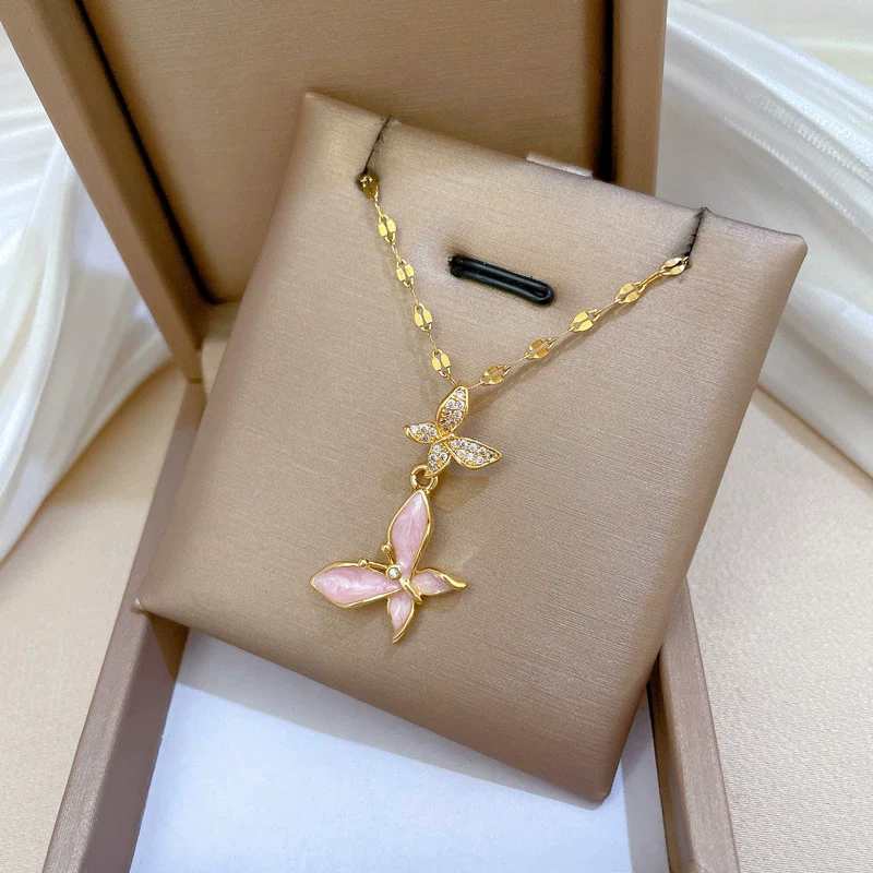 Necklace Stainless Steel Copper Geometric Butterfly Full Diamond Dripping Oil Light Luxury Temperament Unisex - Image 3
