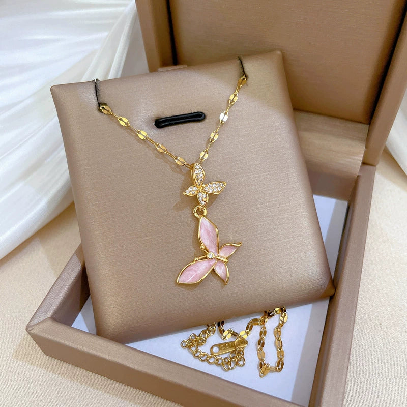 Necklace Stainless Steel Copper Geometric Butterfly Full Diamond Dripping Oil Light Luxury Temperament Unisex - Image 4