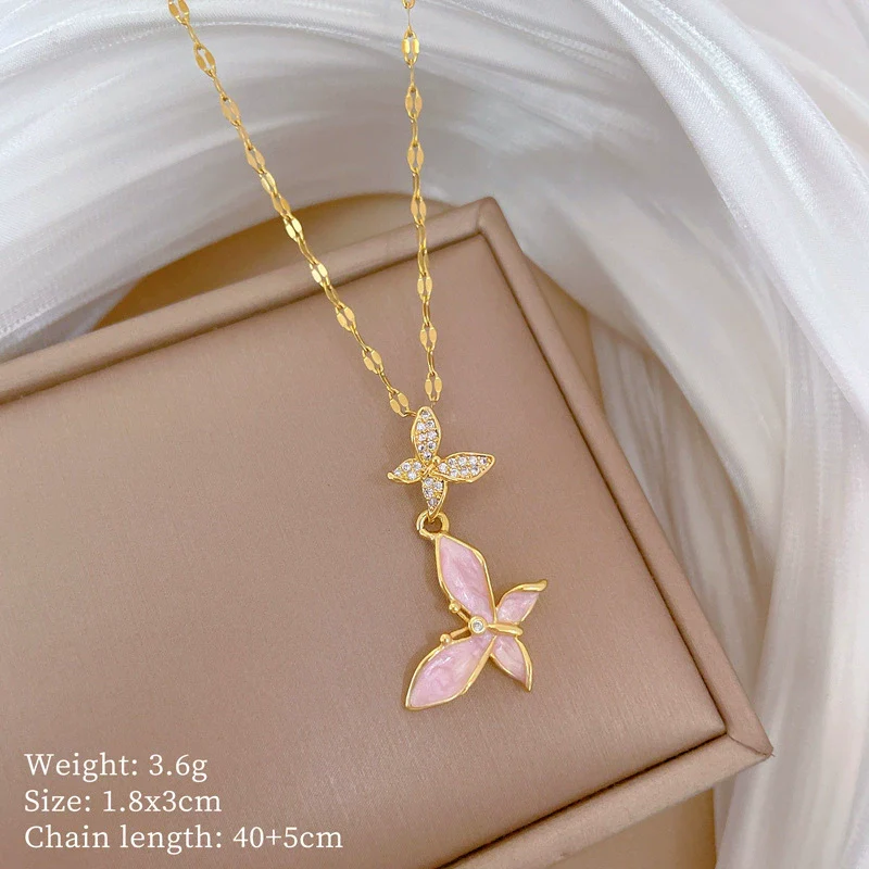 Necklace Stainless Steel Copper Geometric Butterfly Full Diamond Dripping Oil Light Luxury Temperament Unisex - Image 6