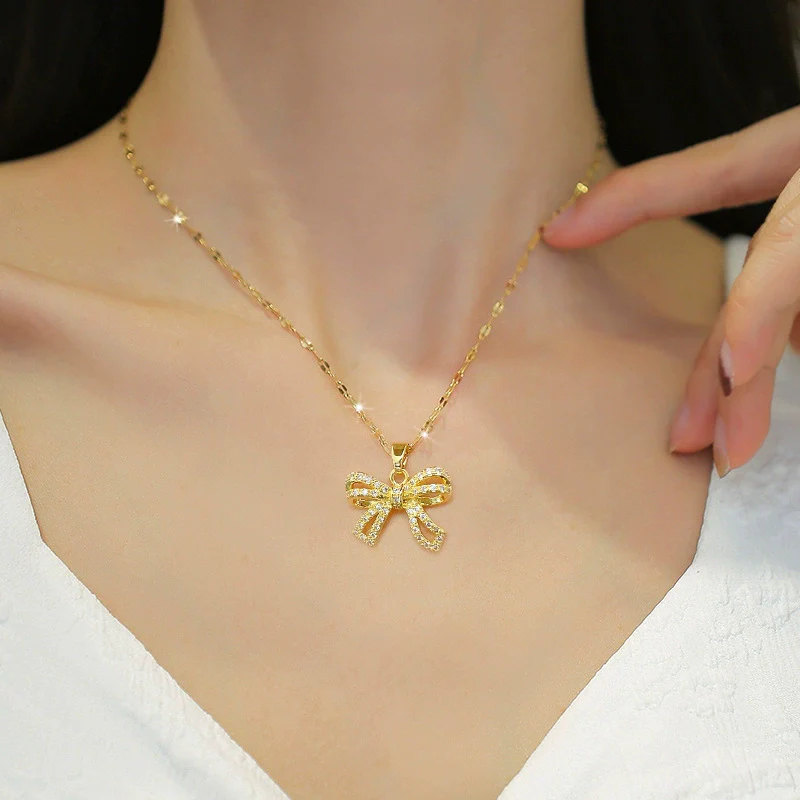 Necklace Stainless Steel Copper Geometric Butterfly Zircon For Women - Image 2