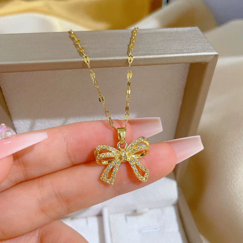 Necklace Stainless Steel Copper Geometric Butterfly Zircon For Women - Image 4