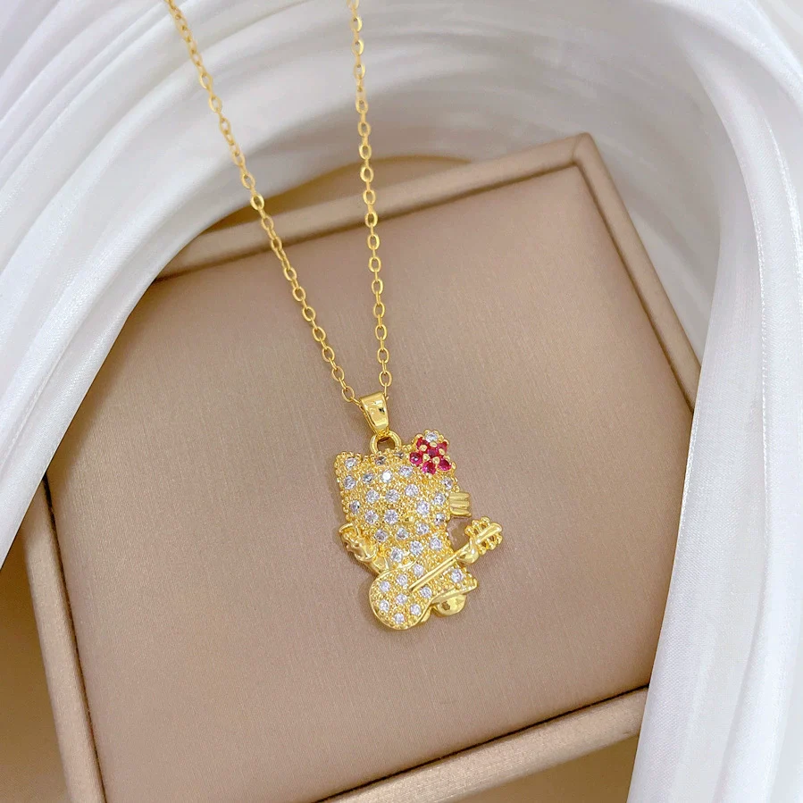 Necklace Stainless Steel Copper Geometric Cartoon Guitar Flower Cat Full Diamond Light Luxury Elegant Gorgeous Unisex - Image 3