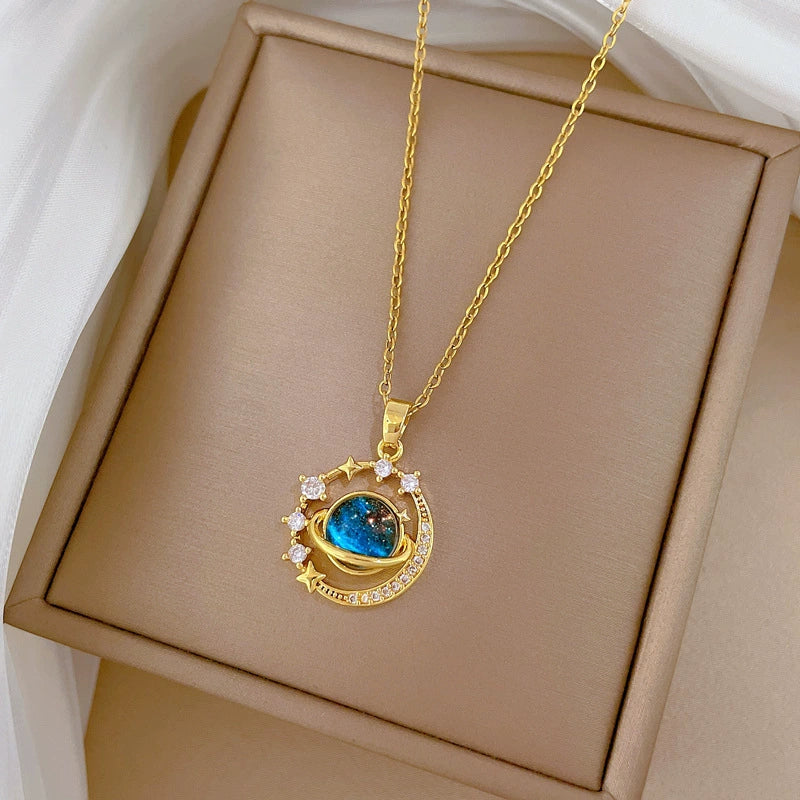 Necklace Stainless Steel Copper Geometric Cartoon Starry Sky Stars Moon Design - Image 4