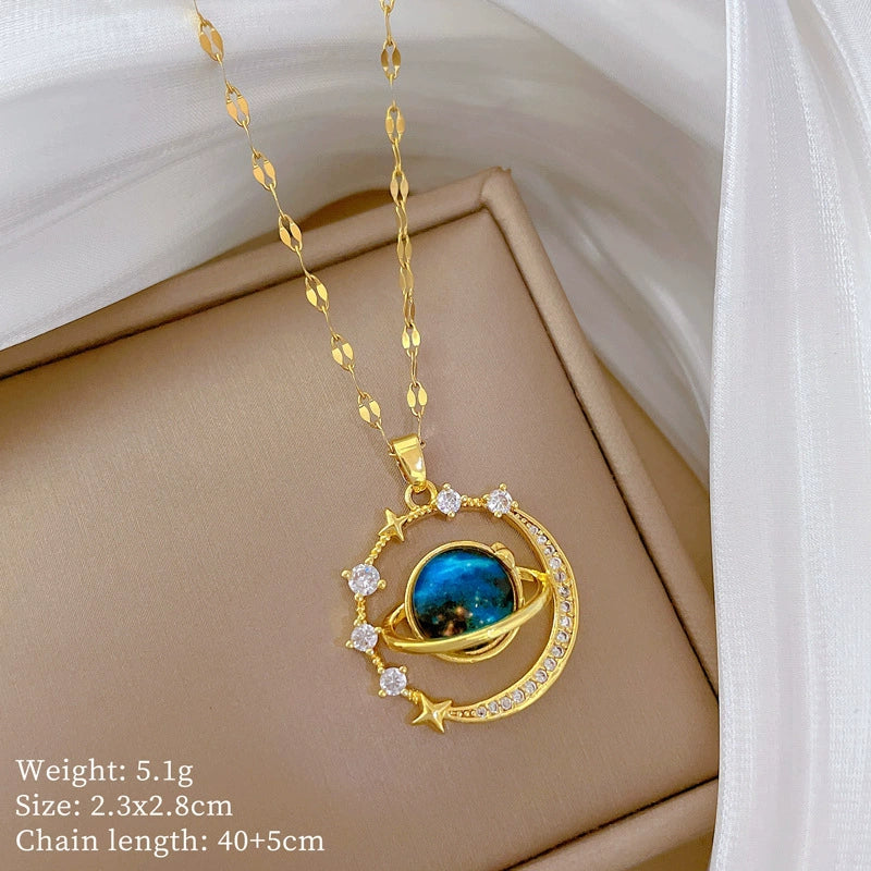 Necklace Stainless Steel Copper Geometric Cartoon Starry Sky Stars Moon Design - Image 6