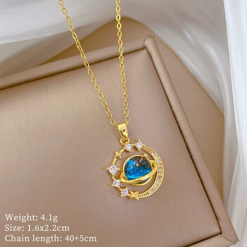 Necklace Stainless Steel Copper Geometric Cartoon Starry Sky Stars Moon Design - Image 7