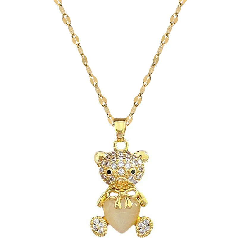 Necklace Stainless Steel Copper Geometric Cateye Bear Design - Image 5
