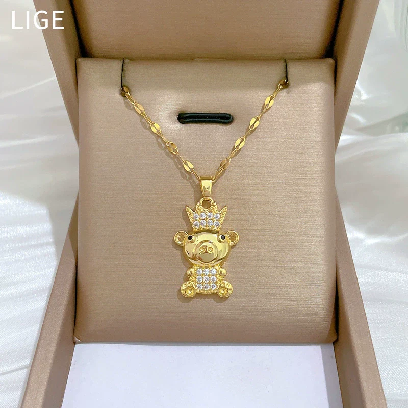 Necklace Stainless Steel Copper Geometric Crown King Bear Light Luxury Elegant Gorgeous For Women
