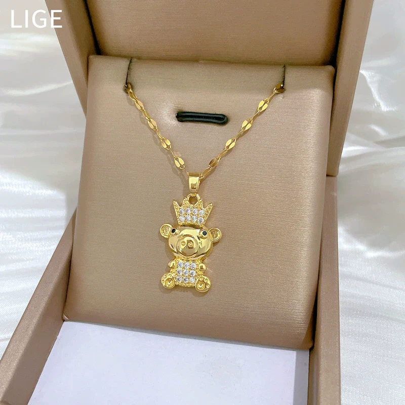 Necklace Stainless Steel Copper Geometric Crown King Bear Light Luxury Elegant Gorgeous For Women - Image 3