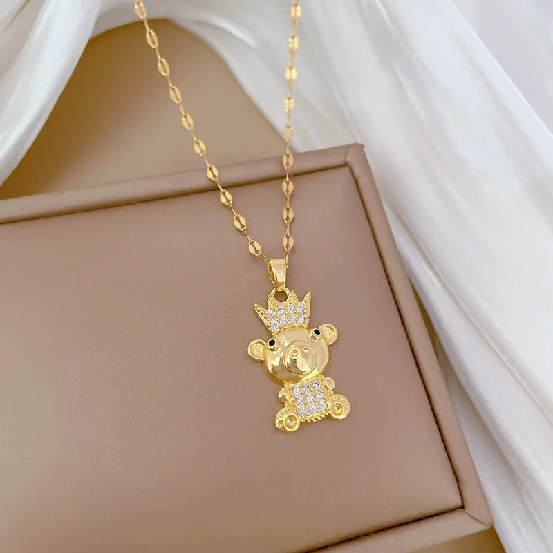 Necklace Stainless Steel Copper Geometric Crown King Bear Light Luxury Elegant Gorgeous For Women - Image 4