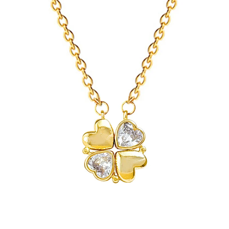 Necklace Stainless Steel Copper Geometric Double Wear Four Leaf Flower Light Luxury Elegant Gorgeous Cartoon Minimalist Unisex - Image 5