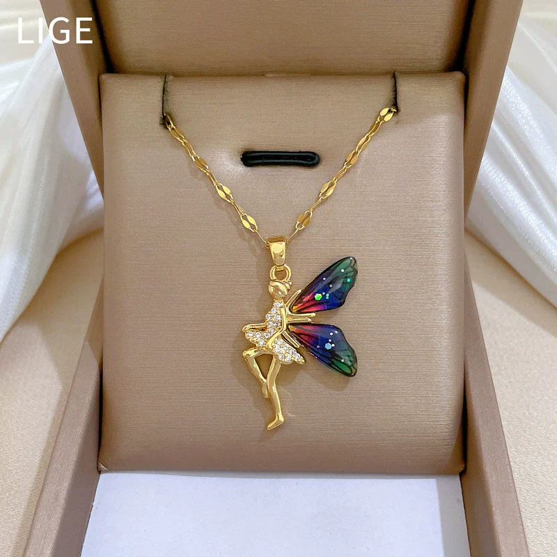 Necklace Stainless Steel Copper Geometric Flower Elf Wings Light Luxury Elegant Gorgeous Unisex