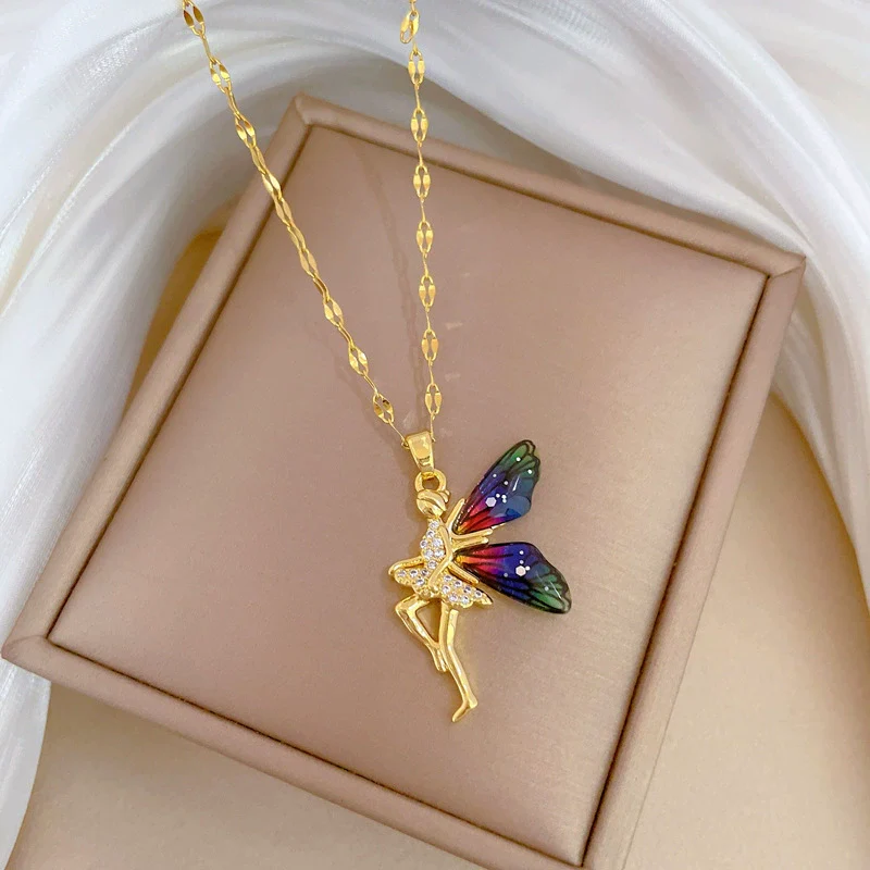 Necklace Stainless Steel Copper Geometric Flower Elf Wings Light Luxury Elegant Gorgeous Unisex - Image 3