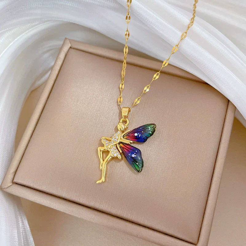 Necklace Stainless Steel Copper Geometric Flower Elf Wings Light Luxury Elegant Gorgeous Unisex - Image 4