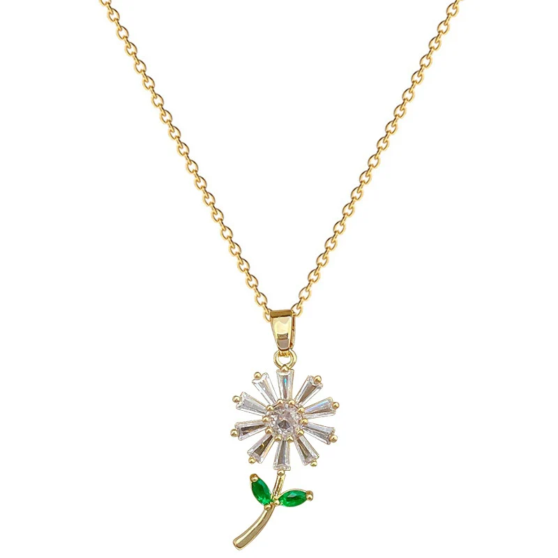 Necklace Stainless Steel Copper Geometric Green Leaf Flower Full Diamond Style - Image 5
