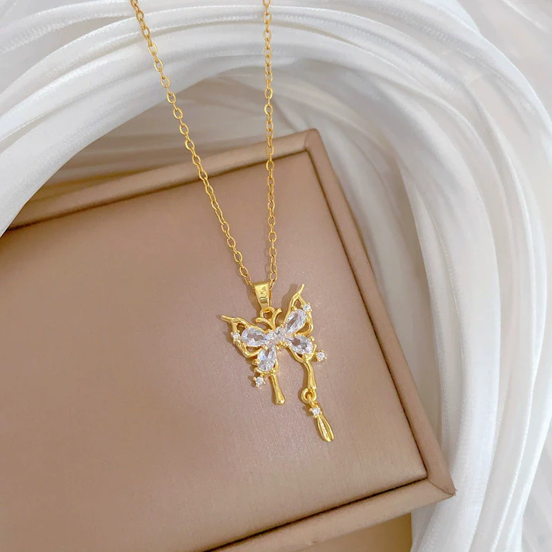 Necklace Stainless Steel Copper Geometric Hollow Butterfly Full Diamond Light Luxury Elegant Gorgeous Unisex - Image 4