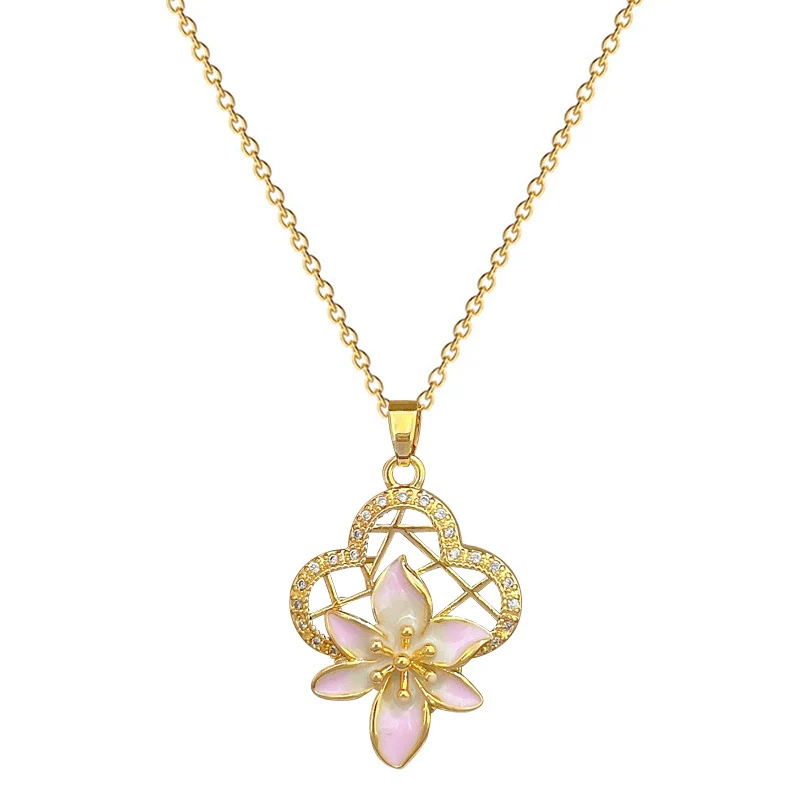 Necklace Stainless Steel Copper Geometric Hollow Oil Dropping Flowers Light Luxury Elegant Gorgeous Allmatch Clavicle Chain Unisex - Image 5