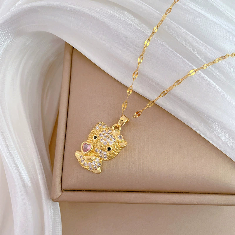 Necklace Stainless Steel Copper Geometric Kitty Full Diamond Light Luxury Elegant Gorgeous Unisex Allmatch Clavicle Chain - Image 4