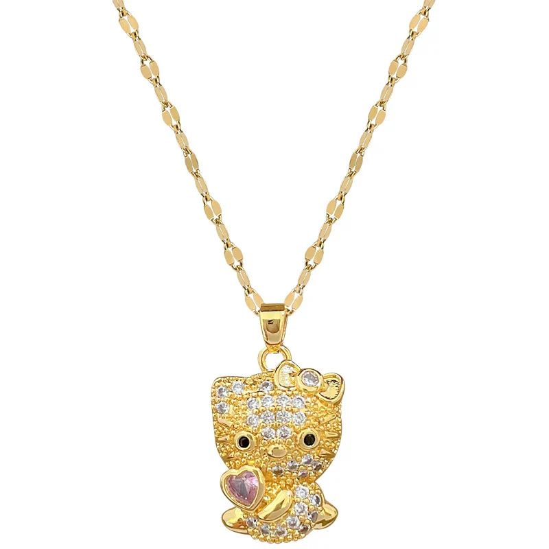 Necklace Stainless Steel Copper Geometric Kitty Full Diamond Light Luxury Elegant Gorgeous Unisex Allmatch Clavicle Chain - Image 5