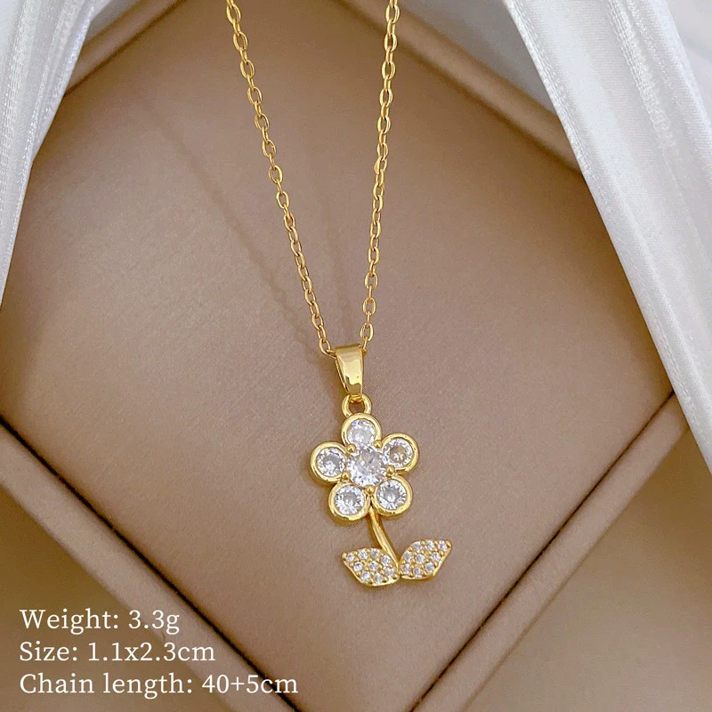 Necklace Stainless Steel Copper Geometric Leaf Five Petal Flower Light Luxury Elegant Gorgeous Unisex - Image 6