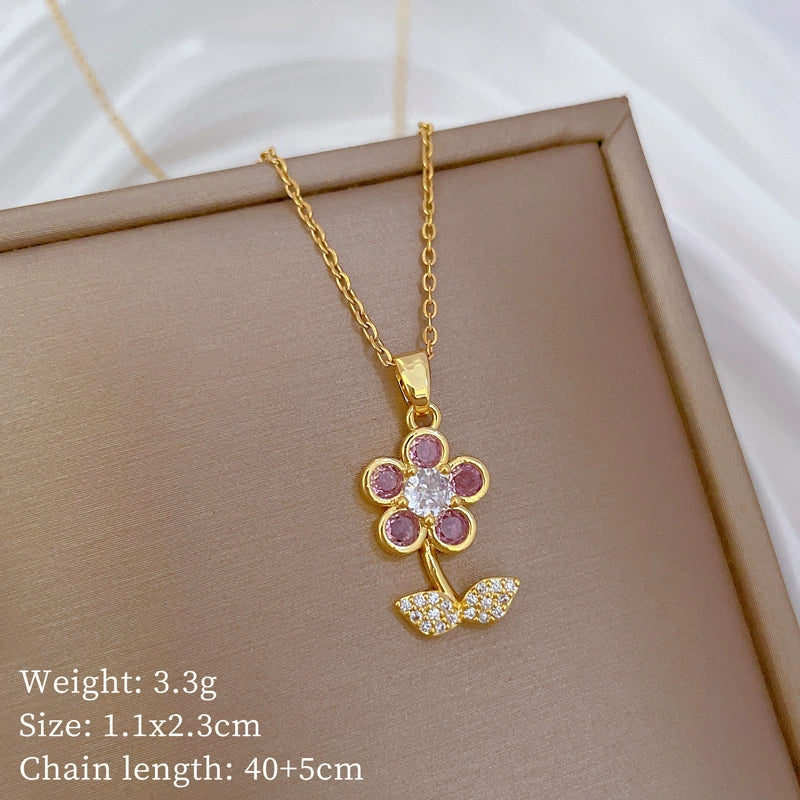 Necklace Stainless Steel Copper Geometric Leaf Five Petal Flower Light Luxury Elegant Gorgeous Unisex - Image 7