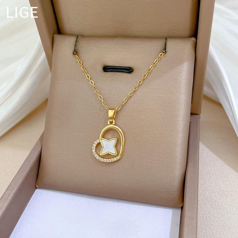 Necklace Stainless Steel Copper Geometric Love Stars Full Diamond