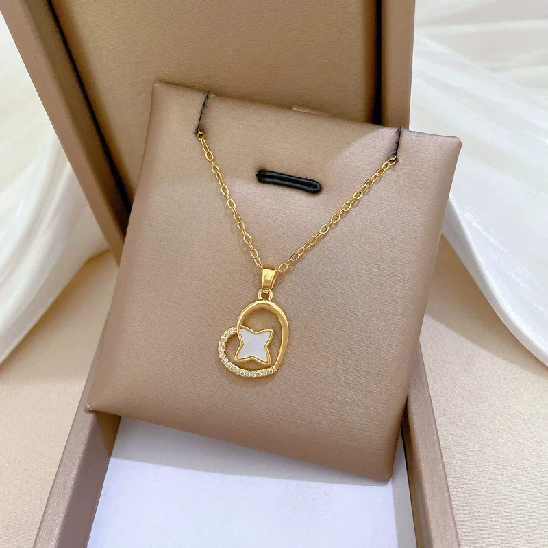 Necklace Stainless Steel Copper Geometric Love Stars Full Diamond - Image 3