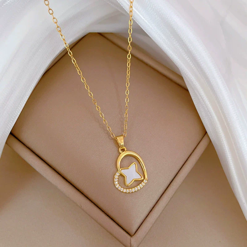 Necklace Stainless Steel Copper Geometric Love Stars Full Diamond - Image 4