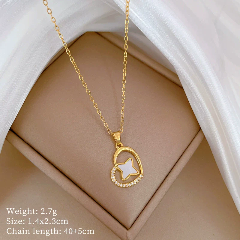 Necklace Stainless Steel Copper Geometric Love Stars Full Diamond - Image 6
