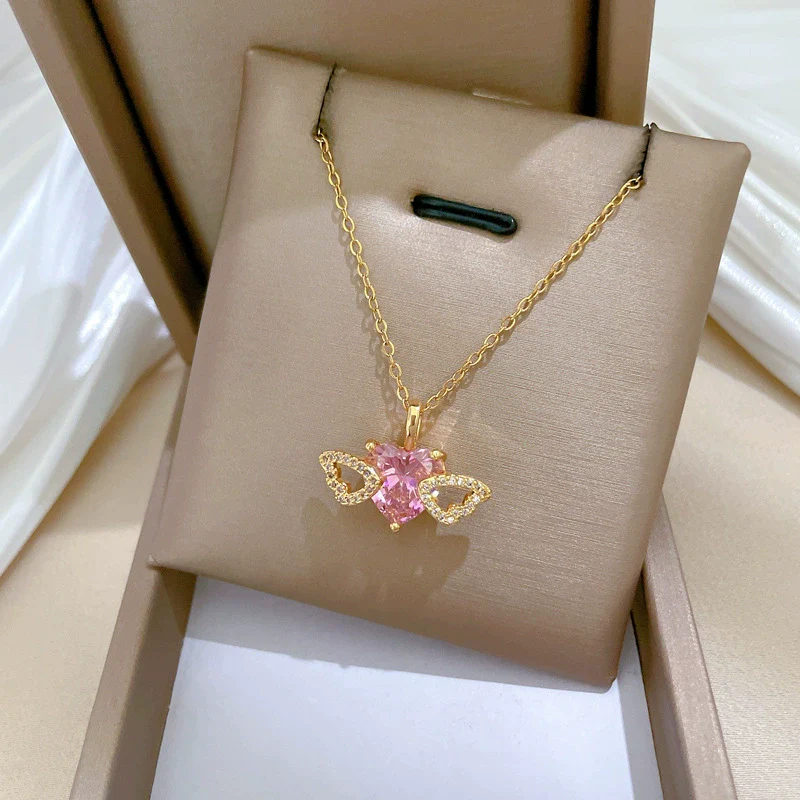 Necklace Stainless Steel Copper Geometric Love Wings Hollow Design For Women - Image 3