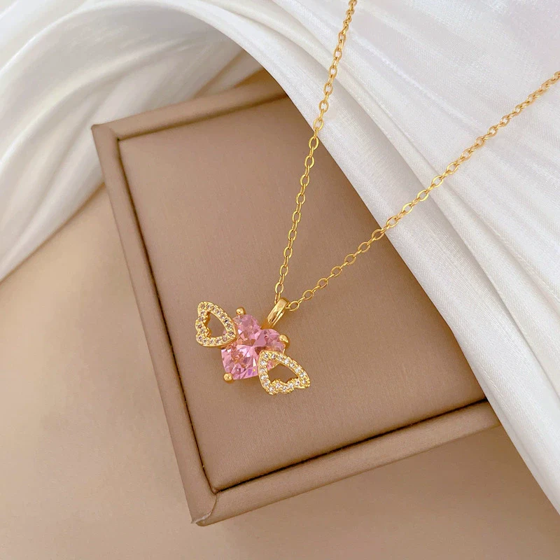 Necklace Stainless Steel Copper Geometric Love Wings Hollow Design For Women - Image 4