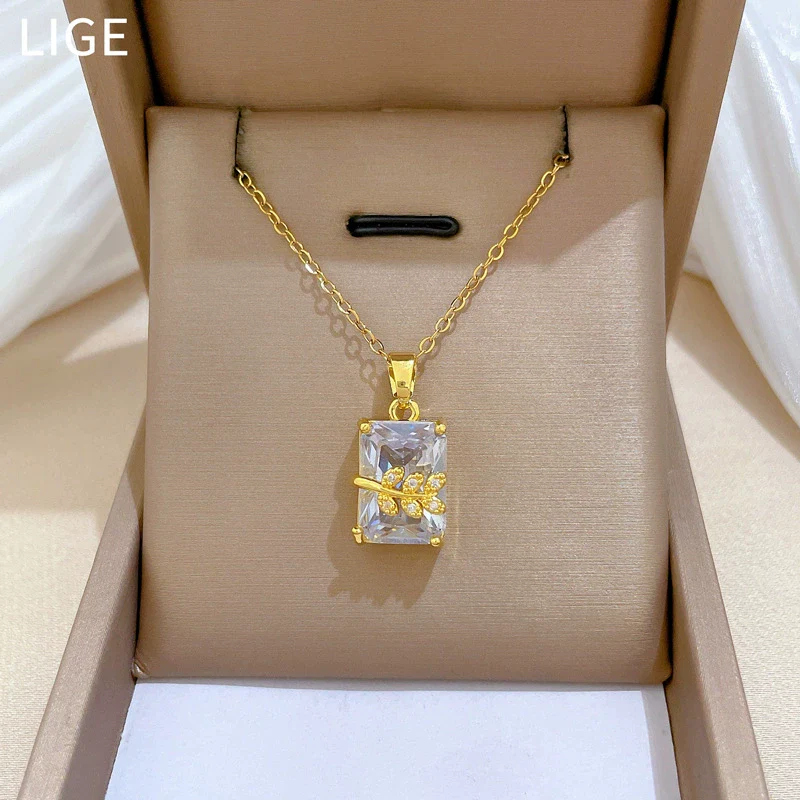 Necklace Stainless Steel Copper Geometric Rectangular Leaf Style