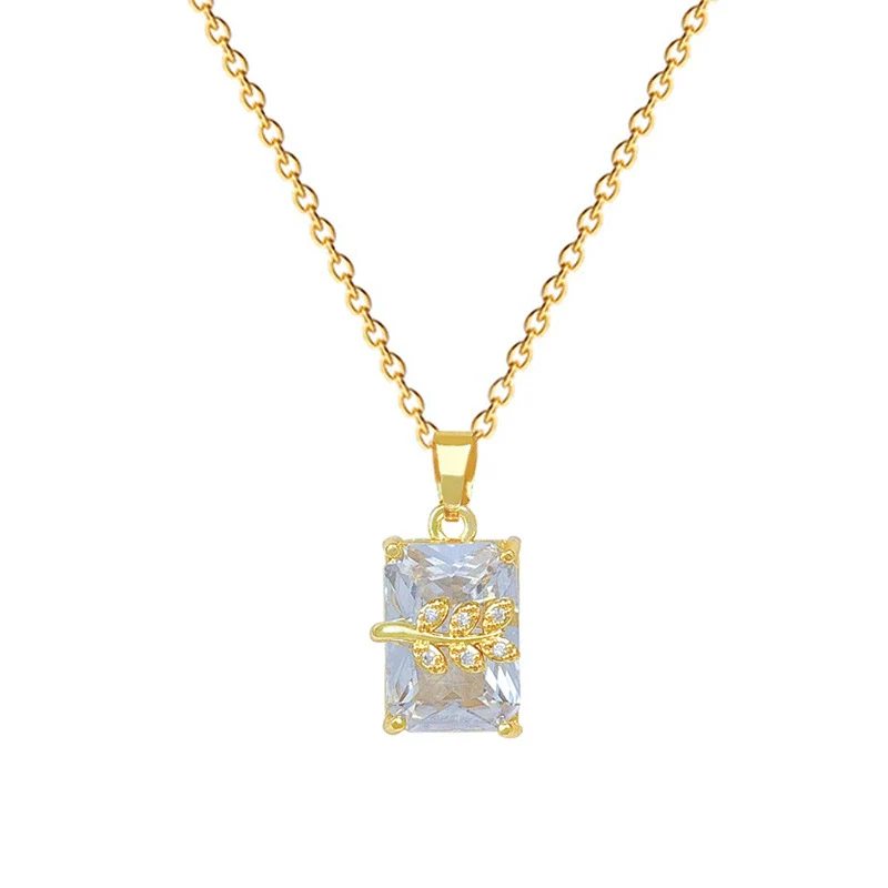 Necklace Stainless Steel Copper Geometric Rectangular Leaf Style - Image 5