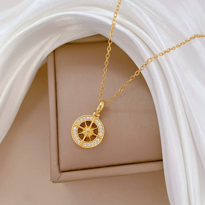 Necklace Stainless Steel Copper Geometric Round Star Flower Light Luxury Style Unisex - Image 4