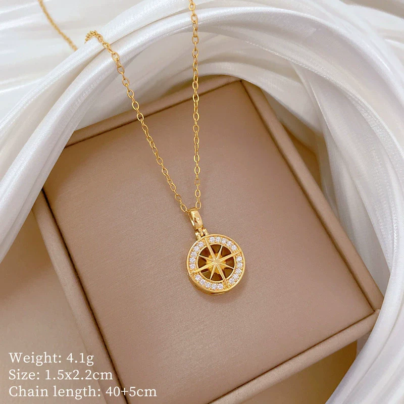 Necklace Stainless Steel Copper Geometric Round Star Flower Light Luxury Style Unisex - Image 6